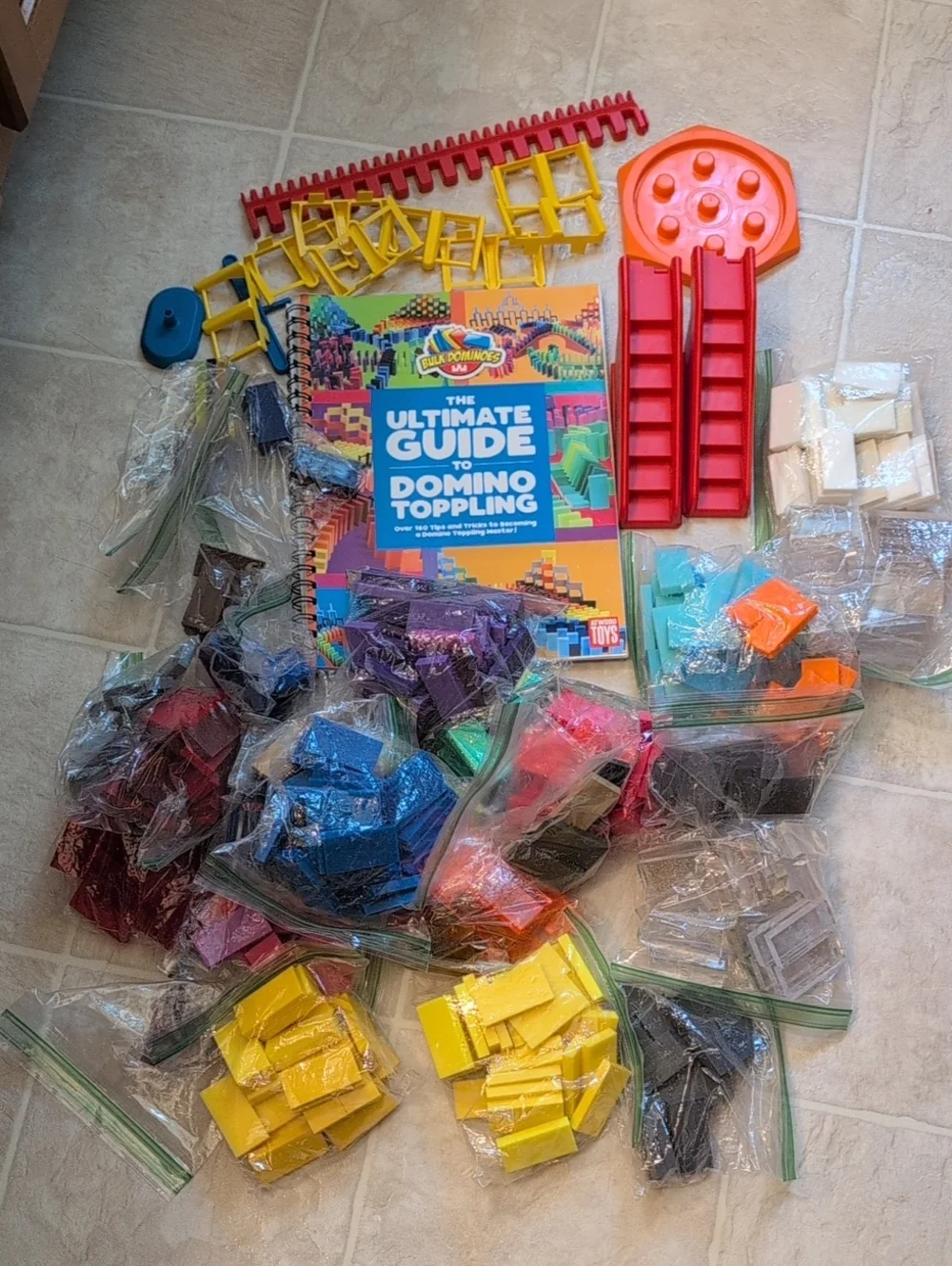 Huge Lot Of Toppling Dominos, Ideas Book And Accessories